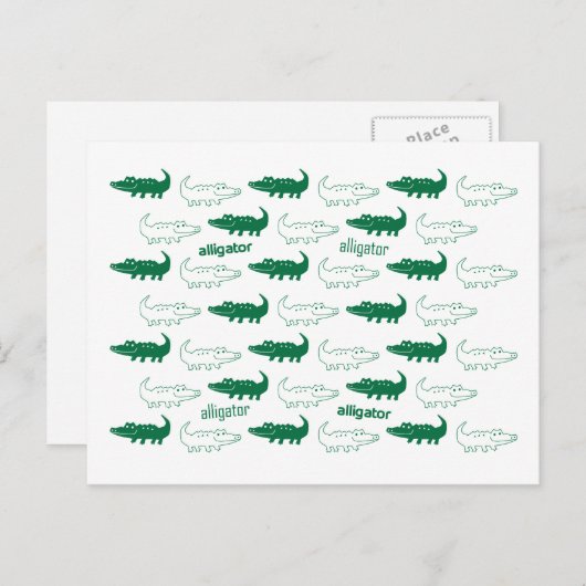 Carte postale Alligator verte (Devant / Derrière)