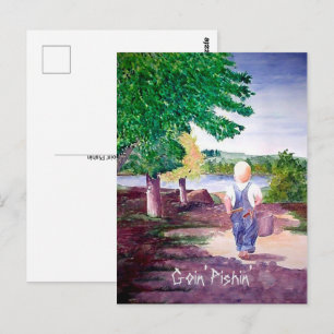 Carte postale - Allons pêcher