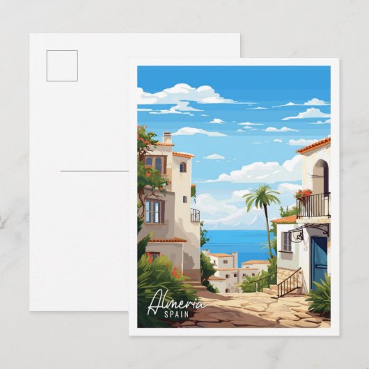 Carte Postale Almeria Espagne Illustration de voyage artisanale (Devant / Derrière)