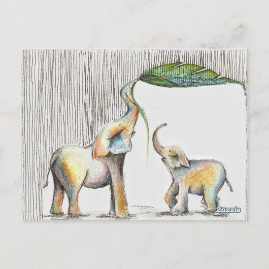 Carte Postale Almofada Bébé et maman Aquarelle Eléphante (Dos)