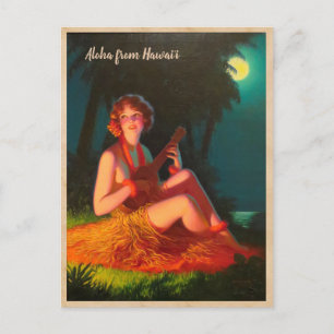 Carte Postale Aloha de Hawaii / Fille avec Ukulele