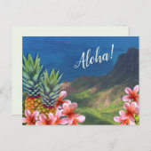 Carte Postale Aloha fleur hawaïenne ananas et montagnes (Devant / Derrière)