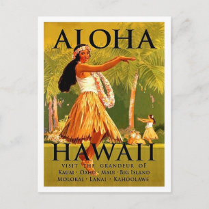 Carte Postale Aloha Hawaii, danse hula fille, voyage vintage