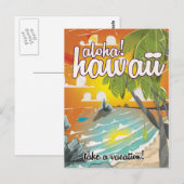 Carte Postale Aloha ! Hawaii ! dessin animé d'affiches de voyage (Devant / Derrière)