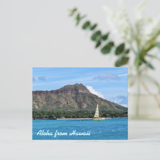Carte Postale Aloha Hawaii Duamond Head Waikiki Beach Océan (Debout devant)