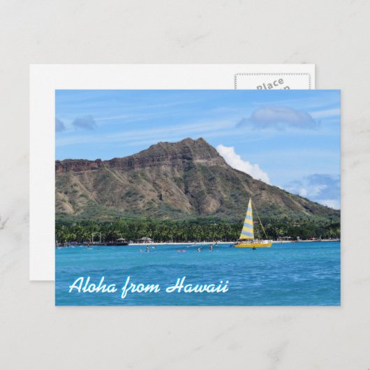 Carte Postale Aloha Hawaii Duamond Head Waikiki Beach Océan (Devant / Derrière)