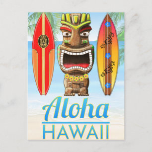 Carte Postale Aloha Hawaii Tiki Statue