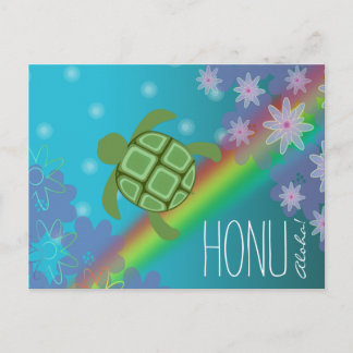 Carte Postale Aloha Honu Belle tortue de mer Arc-en-ciel et Fleu