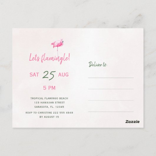 Carte Postale Aloha luau Flamingle fête d'anniversaire tropicale (Dos)