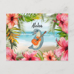 Carte Postale Aloha tropical Penser à vous Guitare dauphin