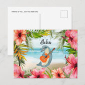 Carte Postale Aloha tropical Penser à vous Guitare dauphin (Devant / Derrière)