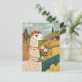 Carte Postale Alpaca avec fleurs art folklorique (Debout devant)