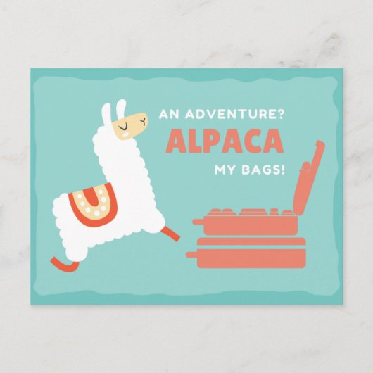 Carte Postale Alpaca Blanc Drôle Voyage (Devant)