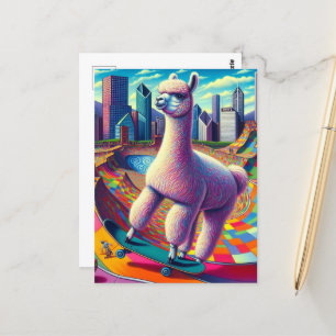 Carte Postale Alpaca sur skateboard