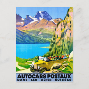Carte Postale Alpes suisses en autocar, voyage rétro