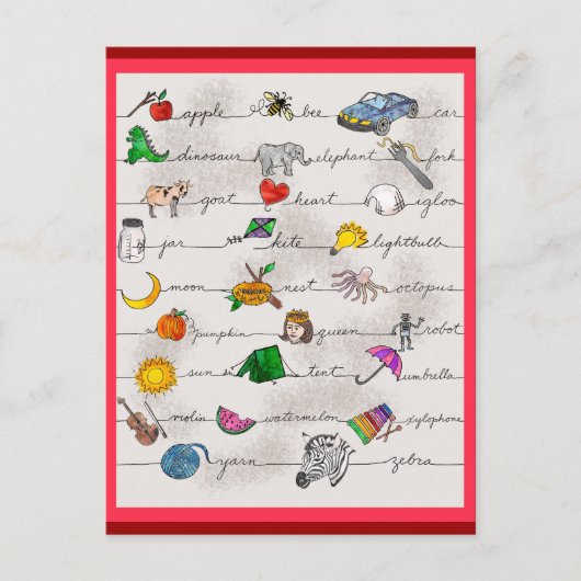 Carte Postale Alphabet A-Z (Devant)