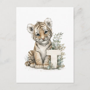 Carte Postale Alphabet Animaux Bébés Aquarelle Mignons, Tigre