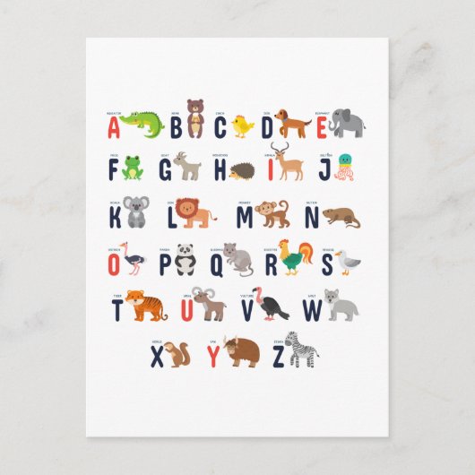 Carte Postale Alphabet Animaux - super mignon ! (Devant)