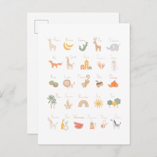 Carte Postale Alphabet d'aquarelle pour enfant mignon (Devant / Derrière)