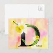 Carte Postale Alphabet de fleurs avec Arrière - plan d'aquarelle (Devant / Derrière)