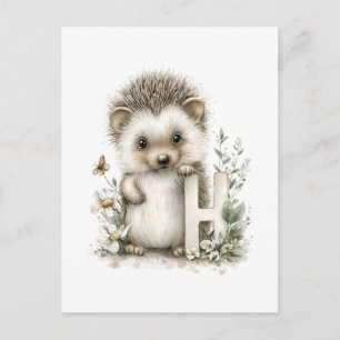 Carte Postale Alphabet Hérisson Animaux Bébés Aquarelle Mignon