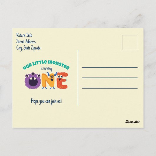 Carte Postale Alphabet Monsters 1er Anniversaire Notre Petit Mon (Dos)