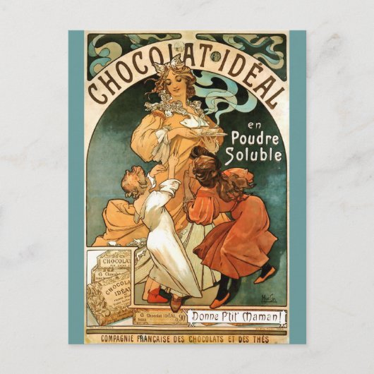 Carte Postale Alphonse (Alfons) Mucha Chocolat Idéal (Devant)