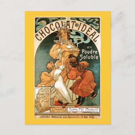 Carte Postale Alphonse (Alfons) Mucha Chocolat Idéal (Devant)