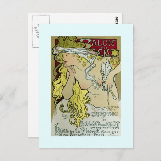 Carte Postale Alphonse Mucha, Affiche de l'exposition, 1896. (Devant / Derrière)