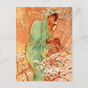 Carte Postale Alphonse Mucha Art Nouveau Hiver