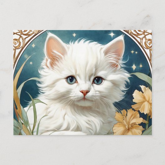 Carte Postale Alphonse Mucha Art Nouveau Kitten (Devant)