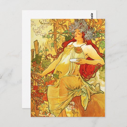 Carte postale Alphonse Mucha Automne (Devant / Derrière)