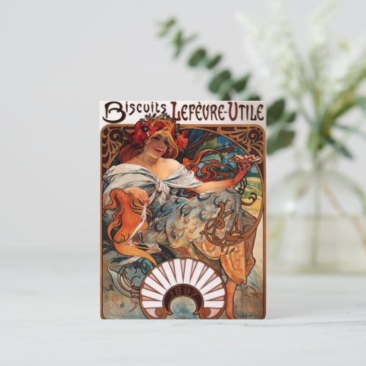 Carte postale Alphonse Mucha Biscuits Lefevre Util (Debout devant)