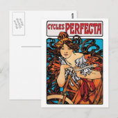 Carte Postale Alphonse Mucha - Cycles Perfecta Retro Art Nouveau (Devant / Derrière)