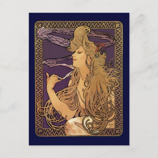 Carte Postale Alphonse Mucha Elegant Fumer (Devant)