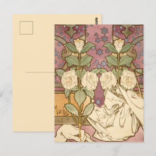 Carte Postale Alphonse Mucha Elégante Art Nouveau Stars Camellia