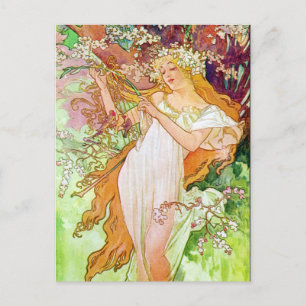 Carte Postale Alphonse Mucha Girl in Garden