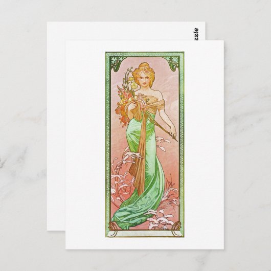 Carte Postale Alphonse Mucha Les Saisons : Printemps (Devant / Derrière)