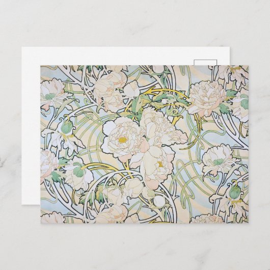 Carte Postale Alphonse Mucha Peonies (Devant / Derrière)
