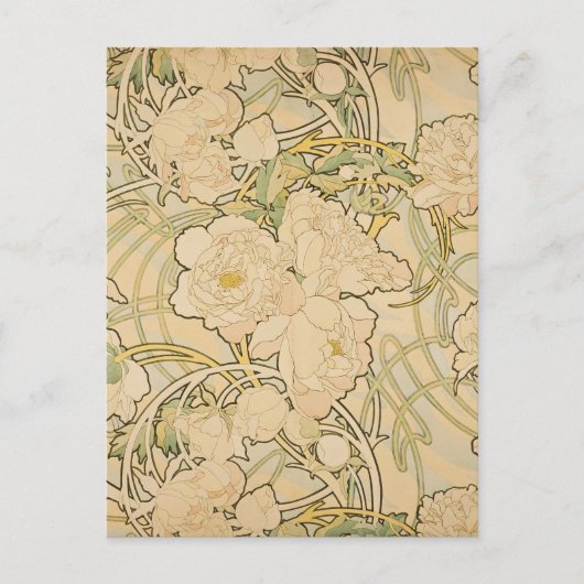 Carte Postale Alphonse Mucha Peonies Peony Roses Fawn 1897 (Devant)