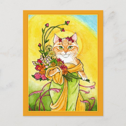Carte Postale Alphonse Mucha spoof cute cat Spring postcard (Devant)