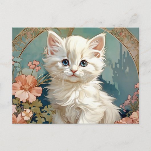 Carte Postale Alphonse Mucha Style Chat blanc (Devant)