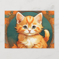 Alphonse Mucha Style Chat orange