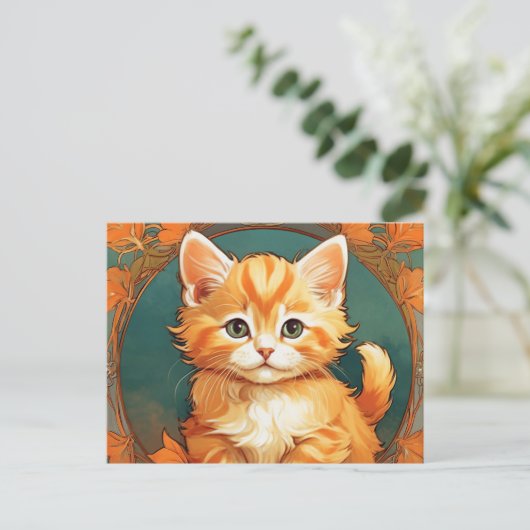 Carte Postale Alphonse Mucha Style Chat orange (Debout devant)