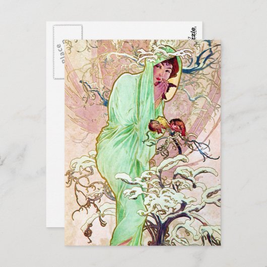 Carte Postale Alphonse Mucha Winter II (Devant / Derrière)