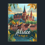 Carte Postale Alsace France<br><div class="desc">Une représentation pittoresque et nostalgique de l'Alsace, France, réputée pour ses villages charmants, ses vignobles luxuriants et ses paysages pittoresques. Le design saisit les maisons à colombages de la région, les vignobles vallonnés et les rues pittoresques de villes comme Strasbourg et Colmar. Rendu dans un style vintage, l'oeuvre évoque la...</div>