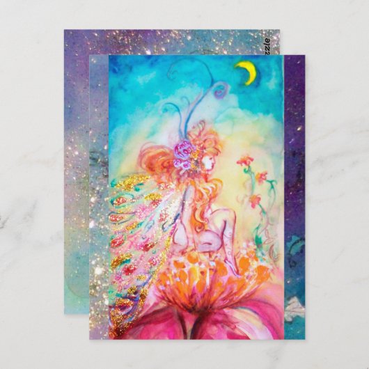 Carte Postale ALTHEA /Fée fantaisiste sur la fleur rose (Devant / Derrière)