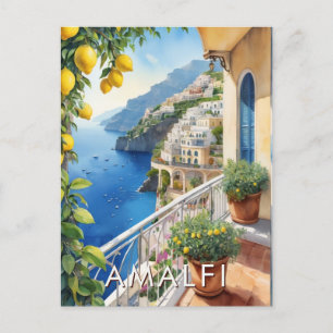 Carte Postale Amalfi Coast Lemon Balcon Ocean View Retro Travel