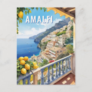 Carte Postale Amalfi Coast Lemon Balcon Vue mer Retro Voyage