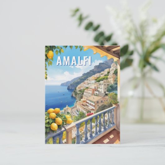 Carte Postale Amalfi Coast Lemon Balcon Vue mer Retro Voyage (Debout devant)